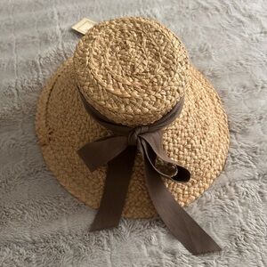 NWT Helen Kaminski Classic Raffia Straw Hat Black Ribbon Bow Sun Hat Australia
